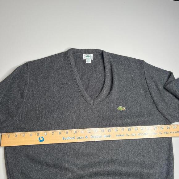 Vintage IZOD Lacoste V-Neck Sweater Men’s L Gray USA Made 100% Orlon Pullover - Picture 6 of 10